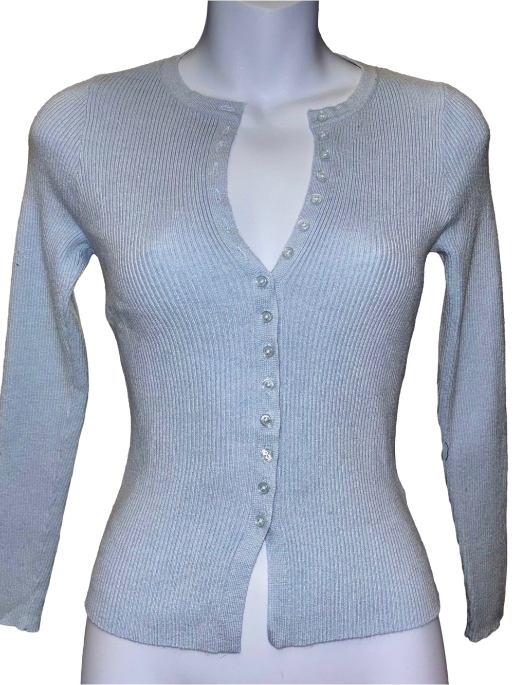 Sincerly Jules Light Blue Ribbed Button-Up Cardigan